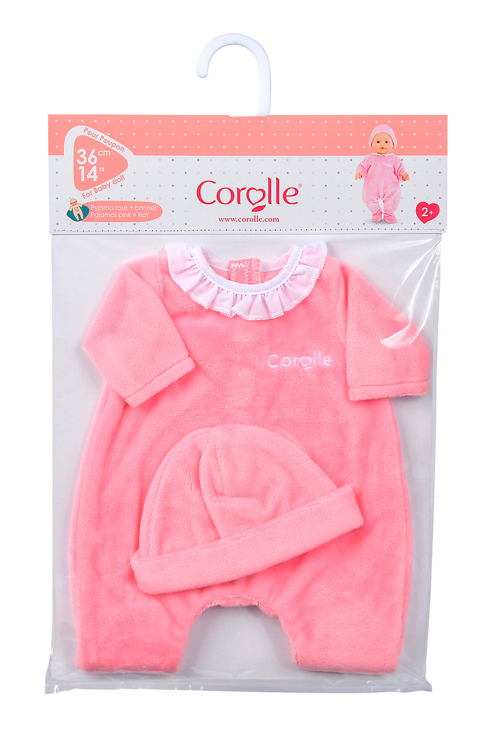 Pyjama Corolle rose avec bonnet pour poupée 14"