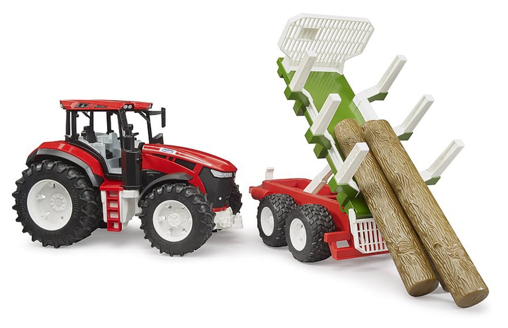 Tracteur avec remorque forestière / troncs d’arbre