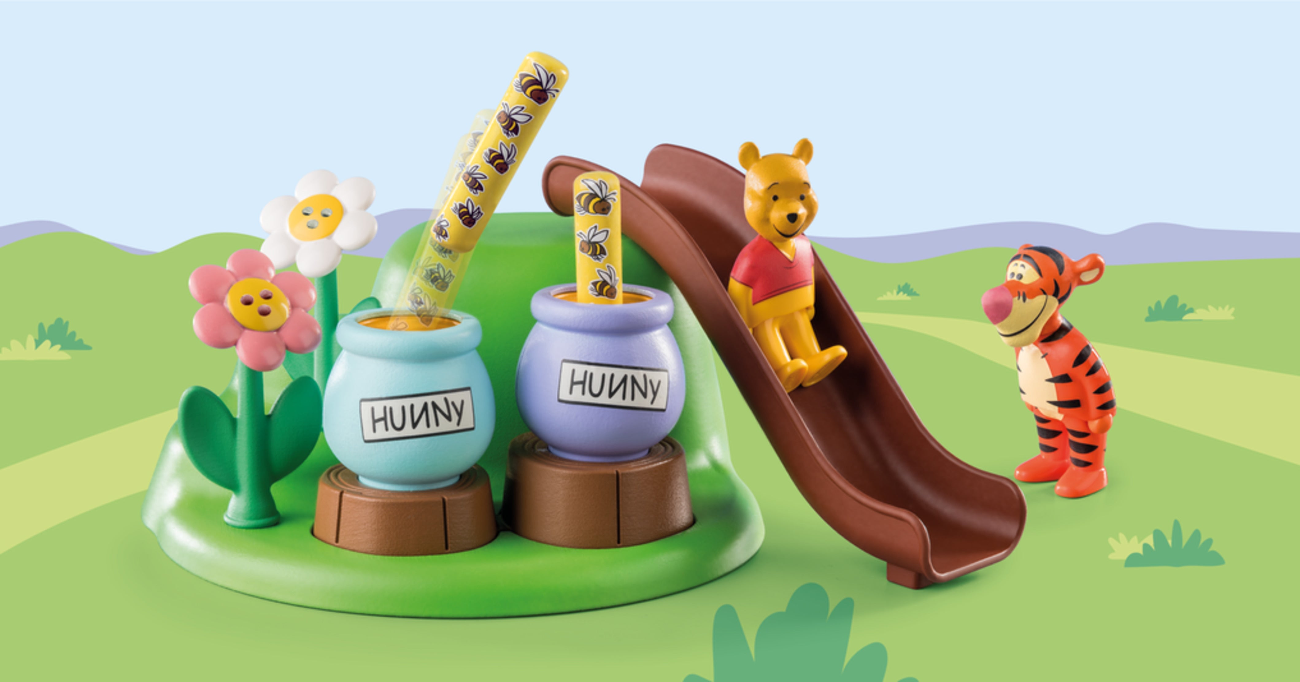 Winnie l'ourson et Tigrou avec jardin d'abeilles