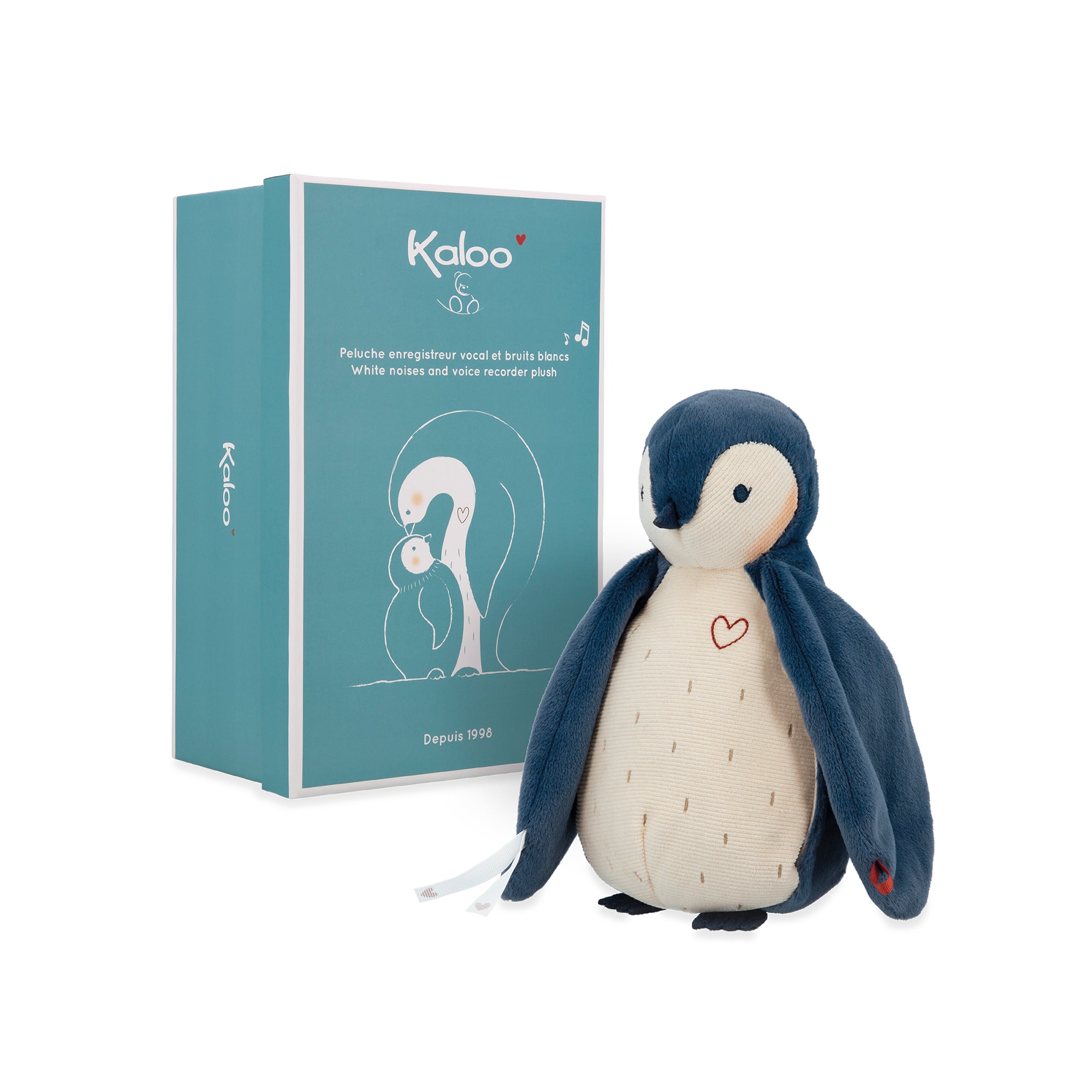Peluche  à bruits blanc manchot bleu