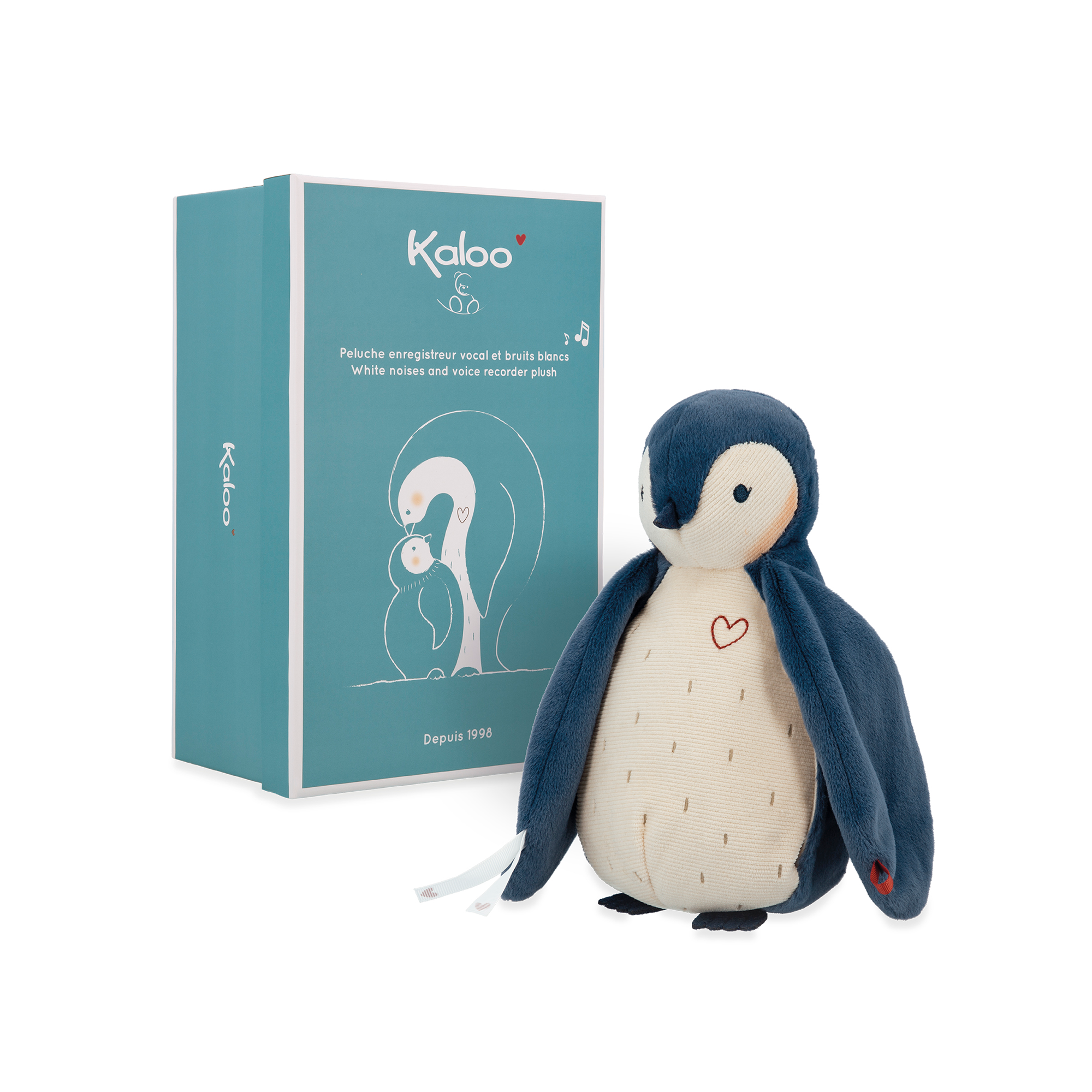 Peluche à bruits blanc manchot bleu