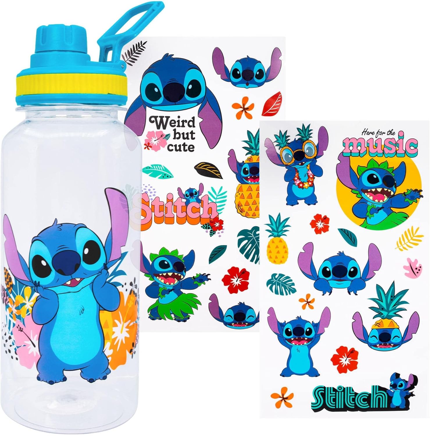Bouteille d'eau & autocollants Lilo & Stitch