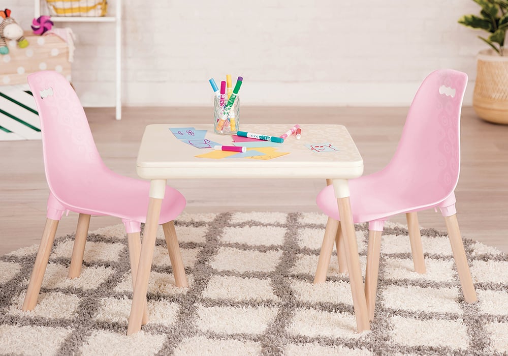 B.Spaces - Ensemble de table et chaises roses