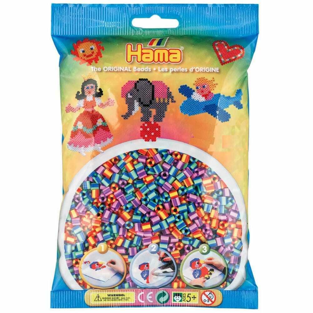Sac de 1000 billes HAMA, rayées multicolores/blanc