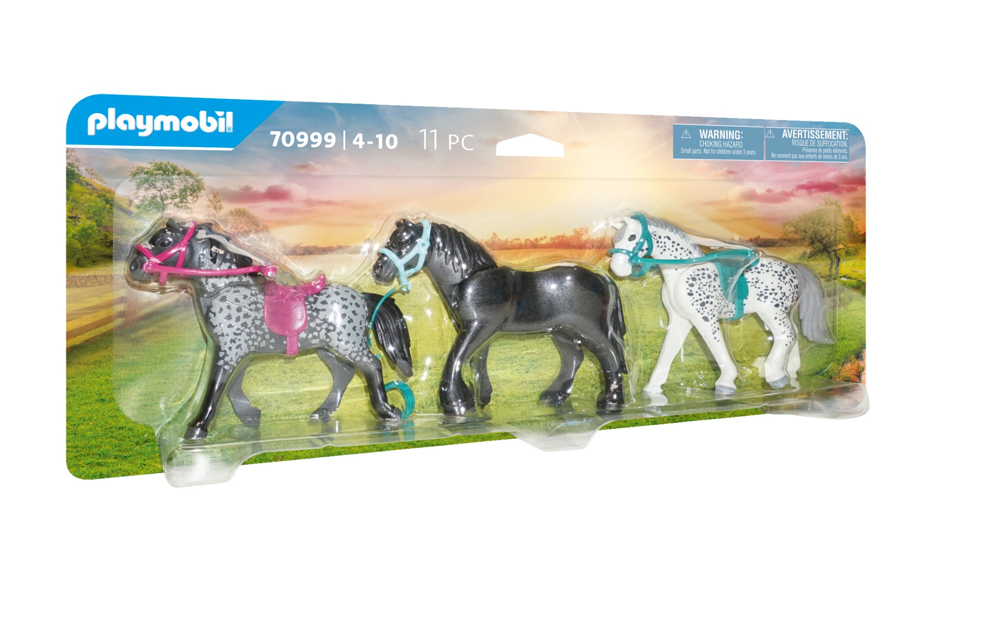 3 chevaux : Frison, Knabstrupper et Andalou