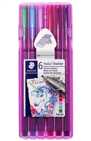 6 Feutres Triplus Fineliner Rêves de licornes