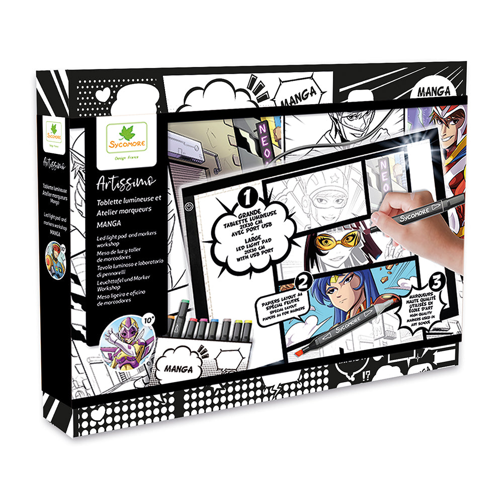 Tablette lumineuse et marqueurs Manga