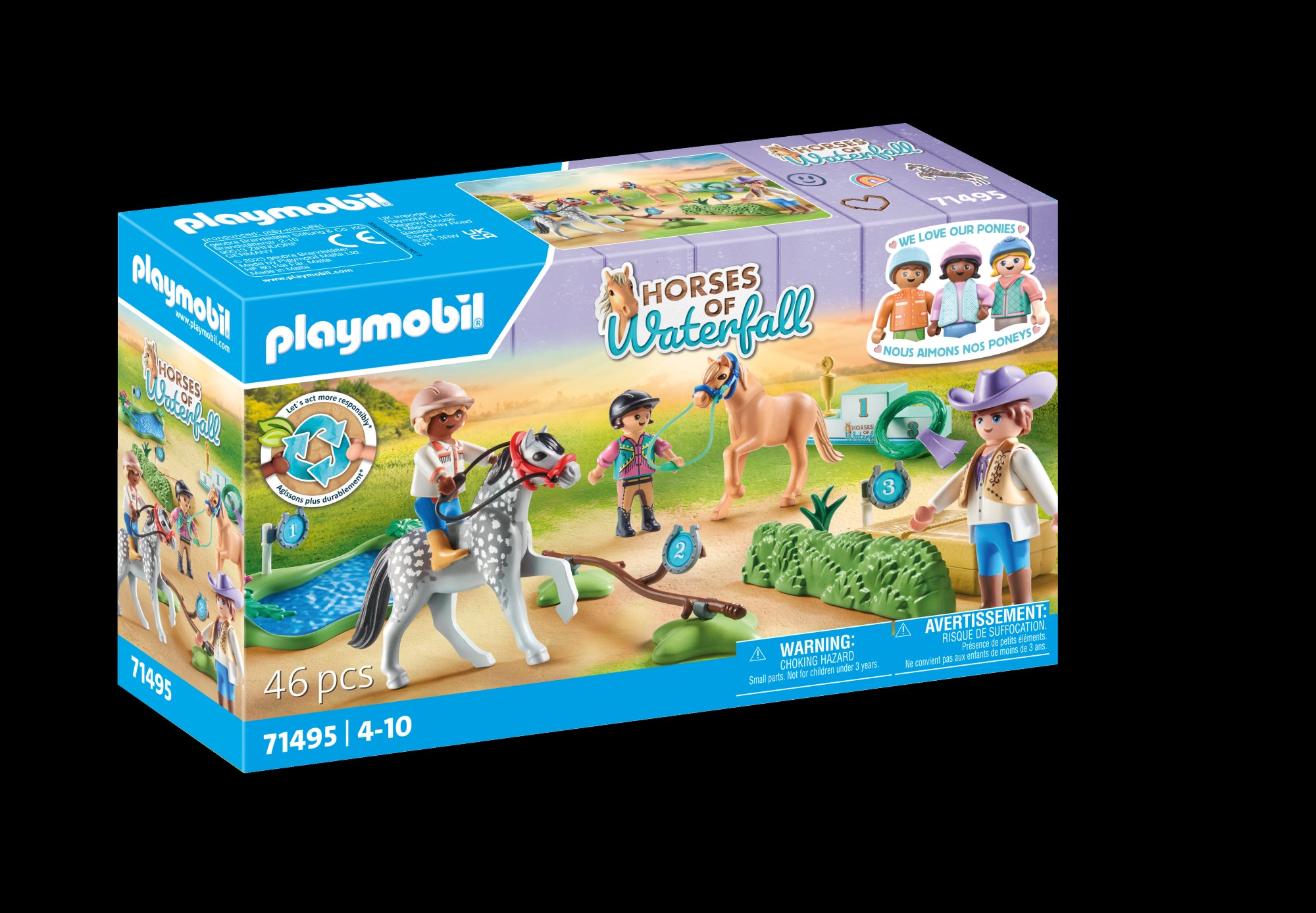 Cavaliers avec poneys et saut d'obstacles