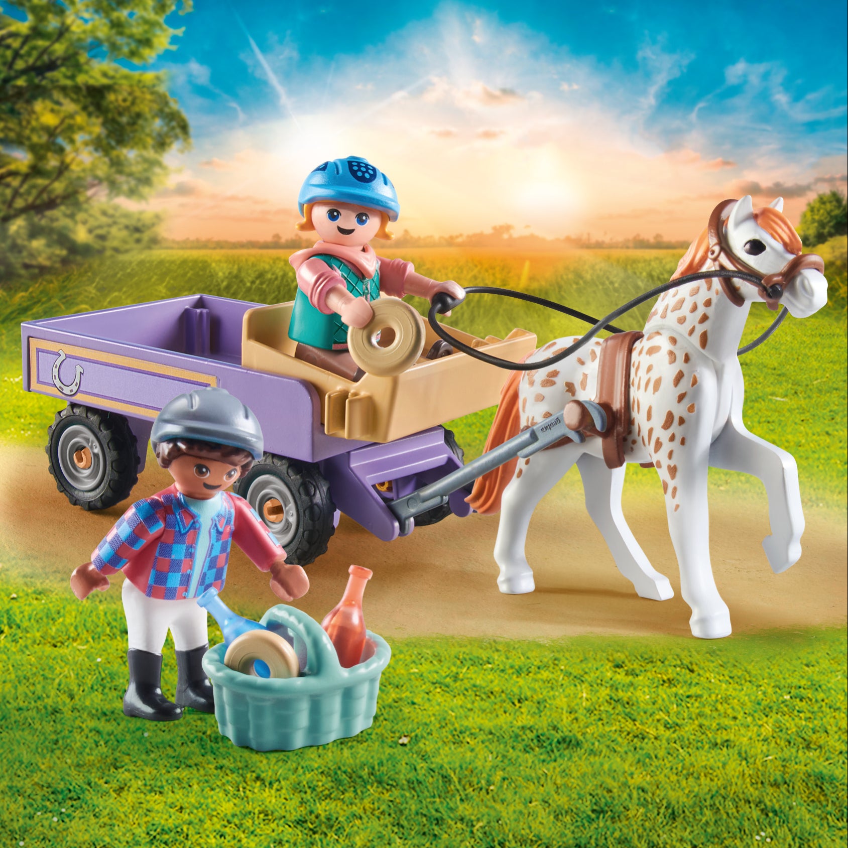 Enfants avec calèche et poney