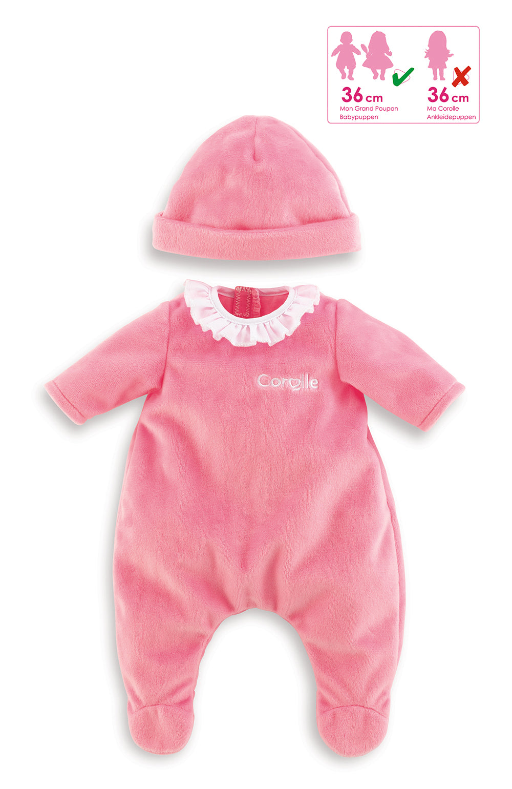 Pyjama Corolle rose avec bonnet pour poupée 14"