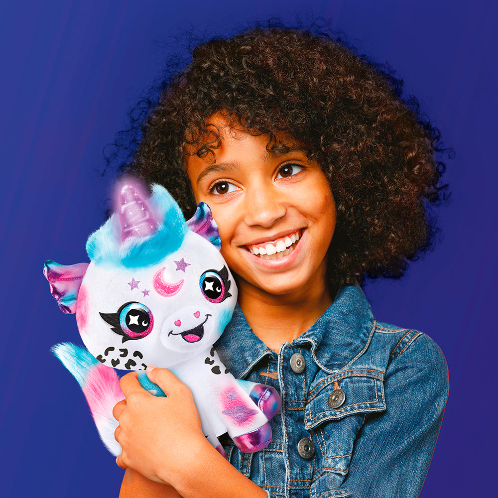 Peluche licorne cosmique avec corne lumineuse