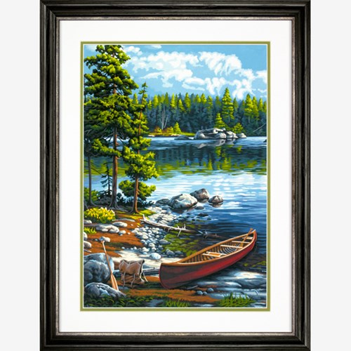 Peinture à numéros - Canoe au bord du lac 14X20''