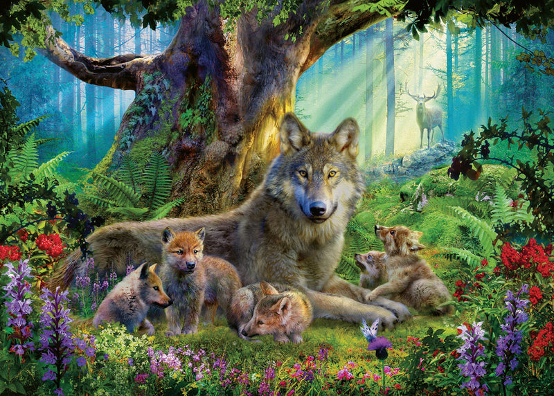 Famille de Loups dans la forêt - 1000 pièces