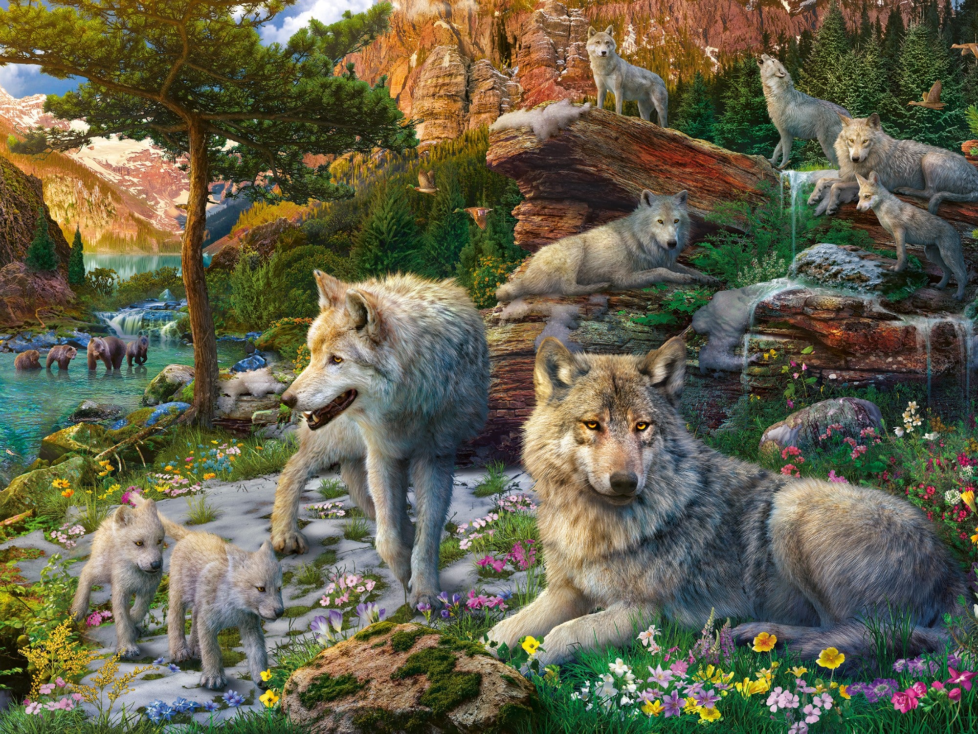 Loups au printemps - Casse-tête de 1500 pièces