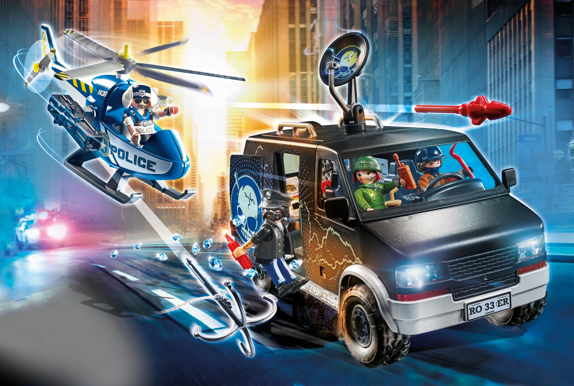 Playmobil - Camion de bandits et policer