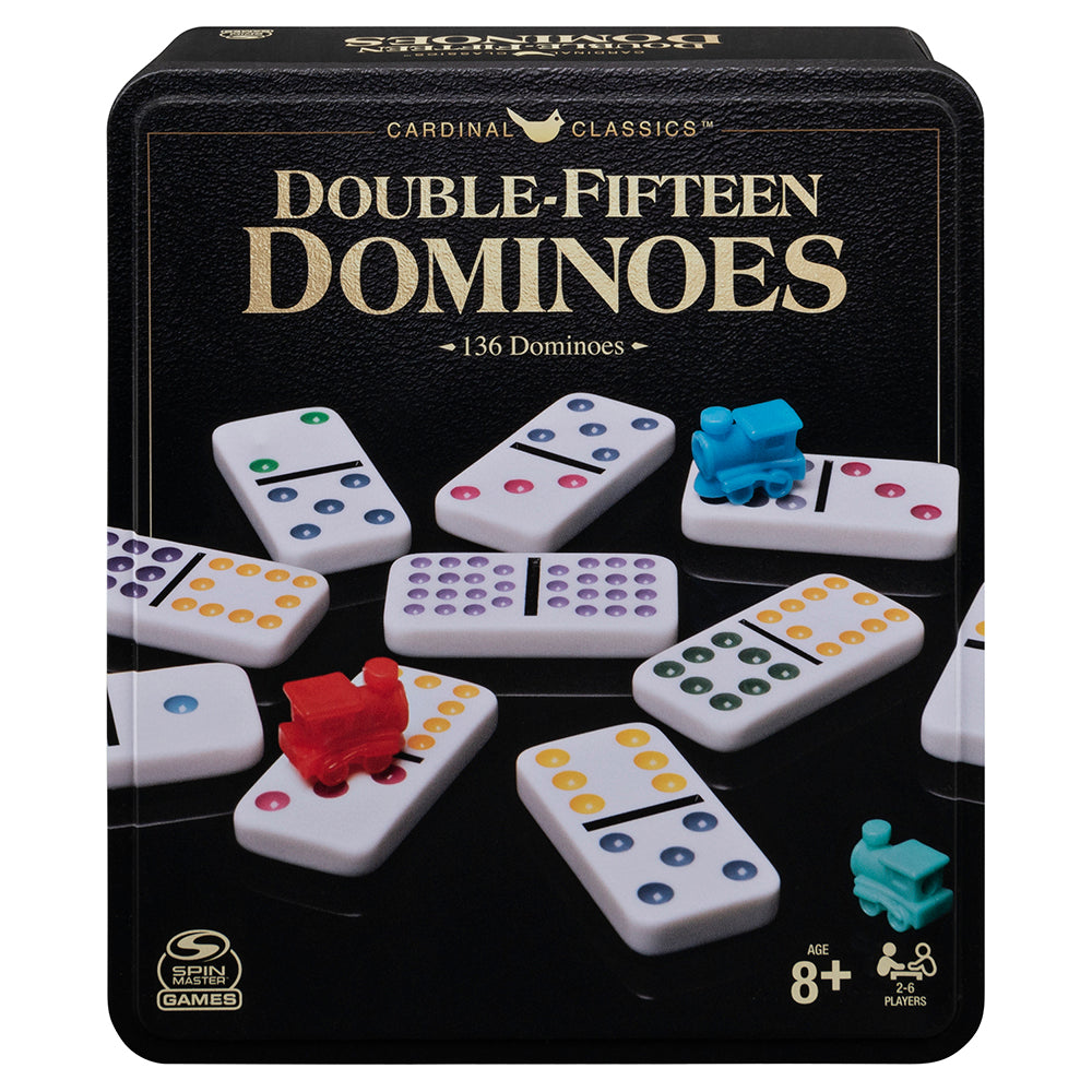 Dominos double 15 train dans une boîte de métal