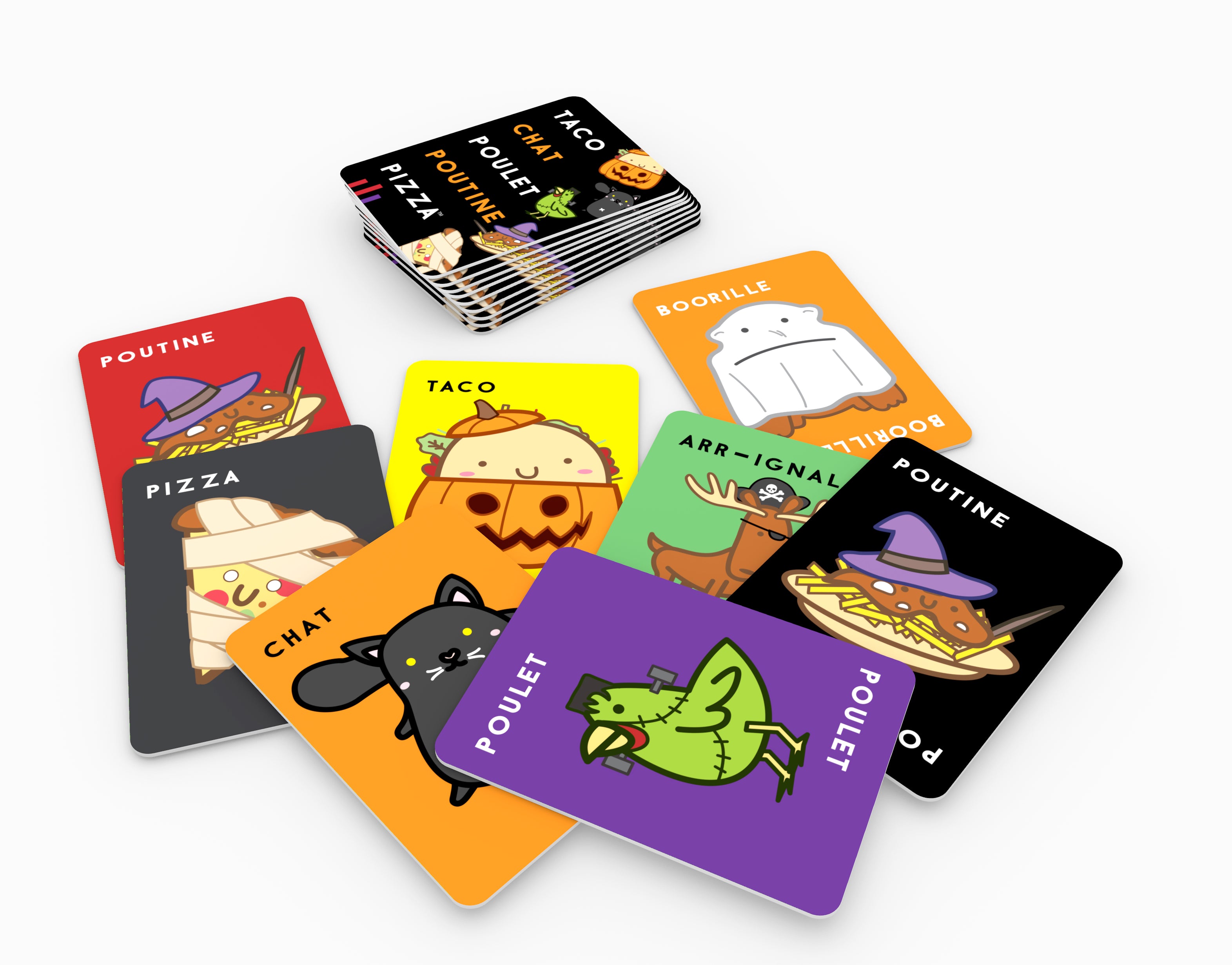 Taco, chat, poulet, poutine, pizza Halloween