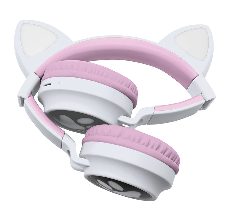 Casque sans fil oreille de chat avec micro bluetooth 5.0 glow light casque  stéréo basse pour enfants fille pc téléphone casques de jeu
